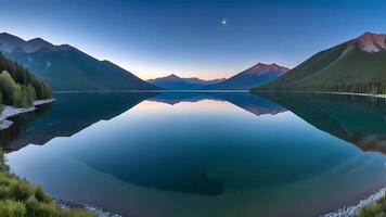 lake with clear water and mountain background photo