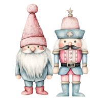 Cute Gnome Santa claus with Nutcracker toy, watercolor png