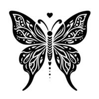A black and white butterfly with a heart on it vector