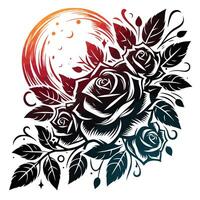 A rose and moon tattoo design vector