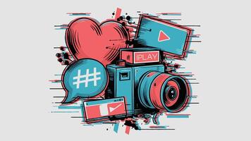 A camera and a heart are surrounded by other objects vector