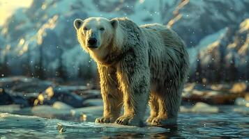 Polar Bear Standing on Ice Floe in Winter Landscape - 3D Illustration photo