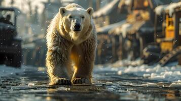Polar Bear Walking on Icy Surface - Realistic Photo