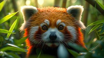 Closeup of a Red Panda in a Lush Green Forest photo