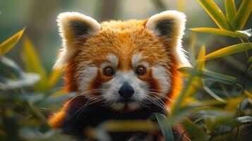 Red Panda Portrait in Lush Greenery - Realistic Photograph photo
