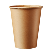A simple empty brown paper cup stands alone against a bright transparent background, ideal for beverages or snacks, Empty brown paper cup on transparent background png