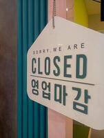 Acrylic sign with 'Open' and 'Close' written in English and Korean Hangul for a store photo