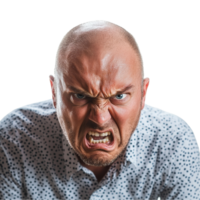 A man displays an angry expression, showing signs of frustration and intense emotion against a plain transparent background, angry man on transparent background png