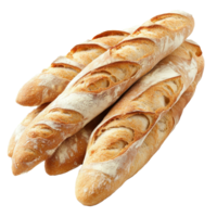 A group of freshly baked baguettes stacked neatly, showcasing their golden crusts and airy texture on a backdrop, baguette bread group stack isolated transparent background png