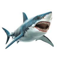 A striking image of a shark with sharp teeth and dynamic fins, showing its majestic and intimidating presence, beautiful scary shark isolated on png