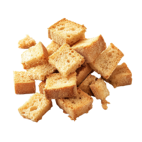 Delicious broken bread rusks are piled with enticing crumbs on a pristine surface, perfect for various recipes, broken bread rusks with crumbs on transparent background png