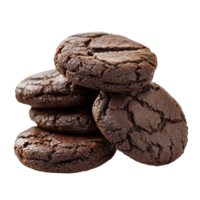 A tempting assortment of freshly baked chocolate cookies stacked elegantly against a plain backdrop, chocolate cookies on transparent background png