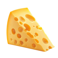 A vibrant wedge of yellow cheese featuring unique holes, resting on a smooth surface that enhances its appearance, Cheese isolated png