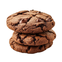 Three stacked chocolate cookies showcasing a rich, fudgy texture perfect for indulging in a sweet treat, chocolate cookies on transparent background png