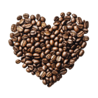 A heart shape made from coffee beans is set against a clean transparent background, symbolizing love for coffee, coffee beans in heart shape on transparent background png