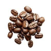 Fresh coffee beans on a transparent background showcase their glossy look and natural shape, red coffee beans on transparent background png