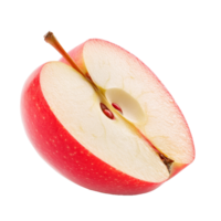 A half-sliced red apple reveals its flesh and seeds on a clean transparent background, showcasing its freshness, half sliced apple on transparent background png