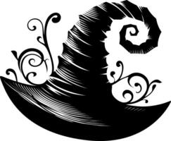 A witch hat with swirls and vines on it vector