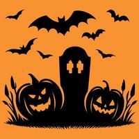 Halloween background with tombstone and pumpkins vector