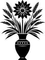 Black and white flower in vase vector