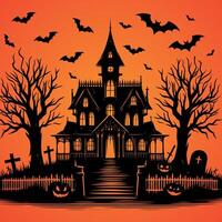 Halloween background with haunted house and graveyard vector