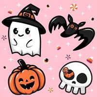 Cute Hallowen characters, objects set vector
