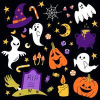 set of elements for halloween on a black background vector