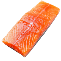 A vibrant fresh salmon fillet sits isolated on a pure transparent background, showcasing its rich color and texture, fresh salmon fish fillet on transparent background png