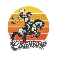Cowboy riding horse with lasset on the background vector