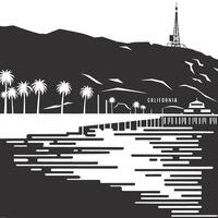 An illustration of a city with palm trees and a lighthouse vector