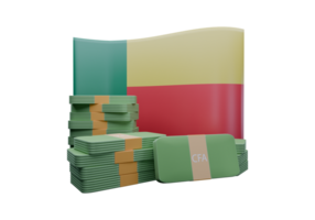 Iridescent 3D render illustration of Benin flag and currency called Franc png