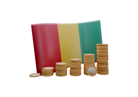 Luminous 3D render illustration of Guinea flag and currency called Guinean Franc png