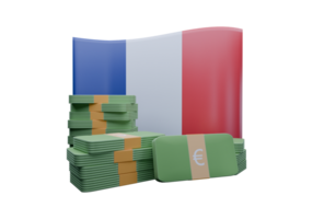 Beautiful 3D render illustration of France flag and currency called Euro png