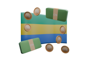 Affluent 3D render illustration of Gabon flag and currency called CFA Franc png
