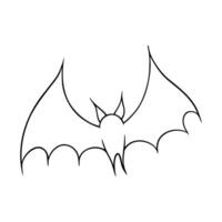 Halloween flying bat illustration in line art style. Graphic monochrome drawing. Hand drawn outline sketch, engraved doodle illustration. For coloring book, invitation, decoration. vector