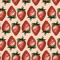 Seamless pattern with fresh strawberries isolated on white background, hand drawn watercolor illustration. For background, fabric and textile, postcard, packaging. vector