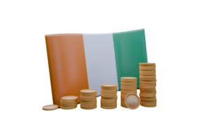 Intricate 3D render illustration of Ivory Coast flag and currency called CFA Franc png