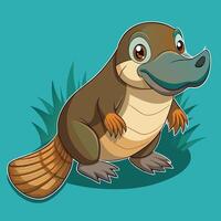 Platypus Illustration on solid background with leafs vector