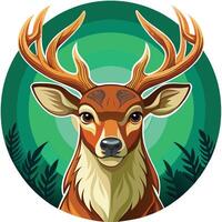 illustration of Deer with Antlers on circular solid green background vector