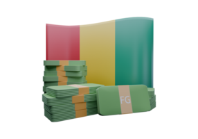 Radiant 3D render illustration of Guinea flag and currency called Guinean Franc png
