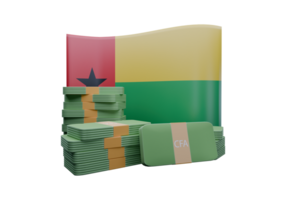 Mesmerizing 3D render illustration of Guinea Bissau flag and currency called CFA Franc png