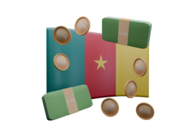 Beautiful 3D render illustration of Cameroon flag and currency called CFA Franc png