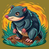 Illustration of Mole standing on Mud and leafs and solid background vector