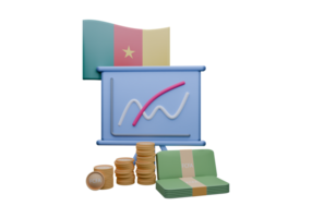 Blazing 3D render illustration of Cameroon flag and currency called CFA Franc png