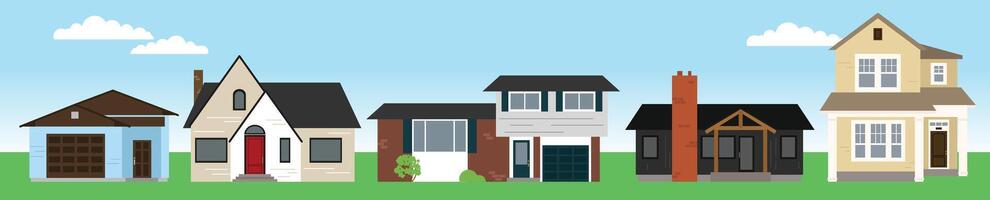 A set of five suburban houses, single family homes vector