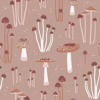 Seamless pattern with hand drawn mushrooms in brown colors vector