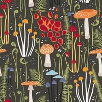 Seamless pattern with forest mushrooms and fern leaves vector