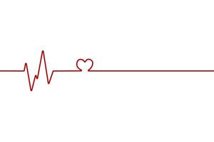 Heart pulse one line red cardiogram sign heartbeat, cardiogram in the form of pulsation and heart. vector
