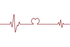 Heart pulse one line red cardiogram sign heartbeat, cardiogram in the form of pulsation and heart. vector