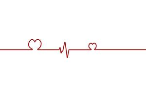Heart pulse one line red cardiogram sign heartbeat, cardiogram in the form of pulsation of two hearts. vector